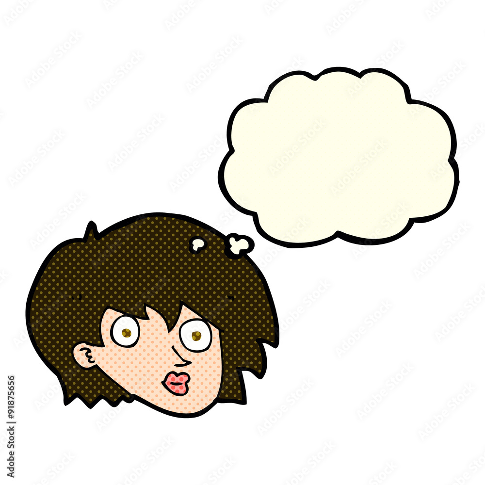 cartoon surprised female face with thought bubble cartoon surprised female face with thought bubble