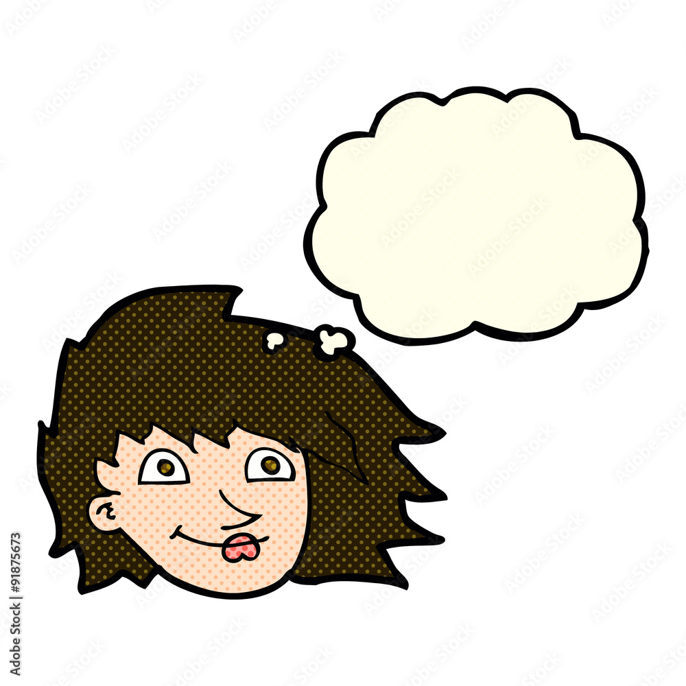cartoon female face with thought bubble cartoon female face with thought bubble