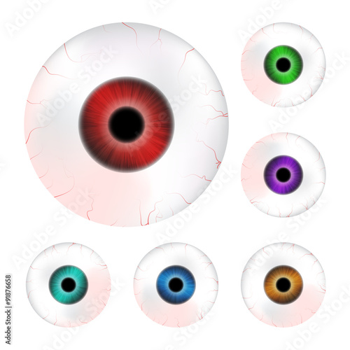 Image of realistic human eye ball with colorful pupil, iris. Vector illustration isolated on white background.