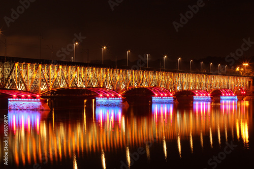 Illuminated bridge in Plock Poland