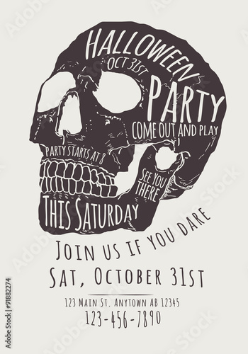 Vector Halloween Party Invitation with hand drawn skull