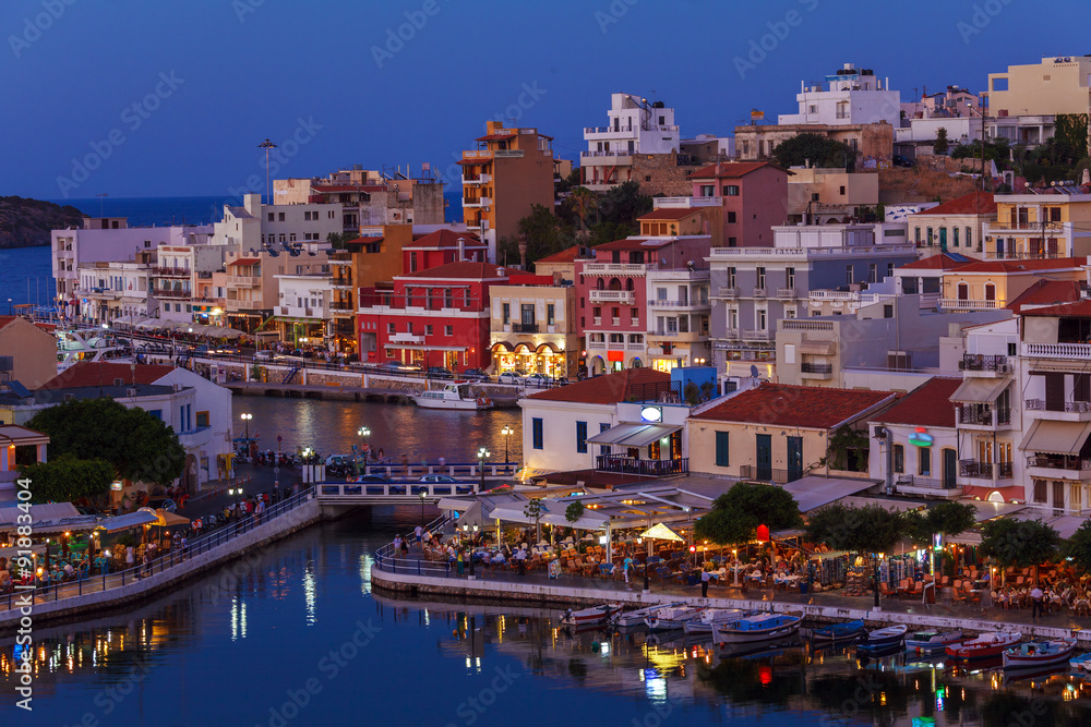Agios Nikolaos City at Night, Crete, Greece