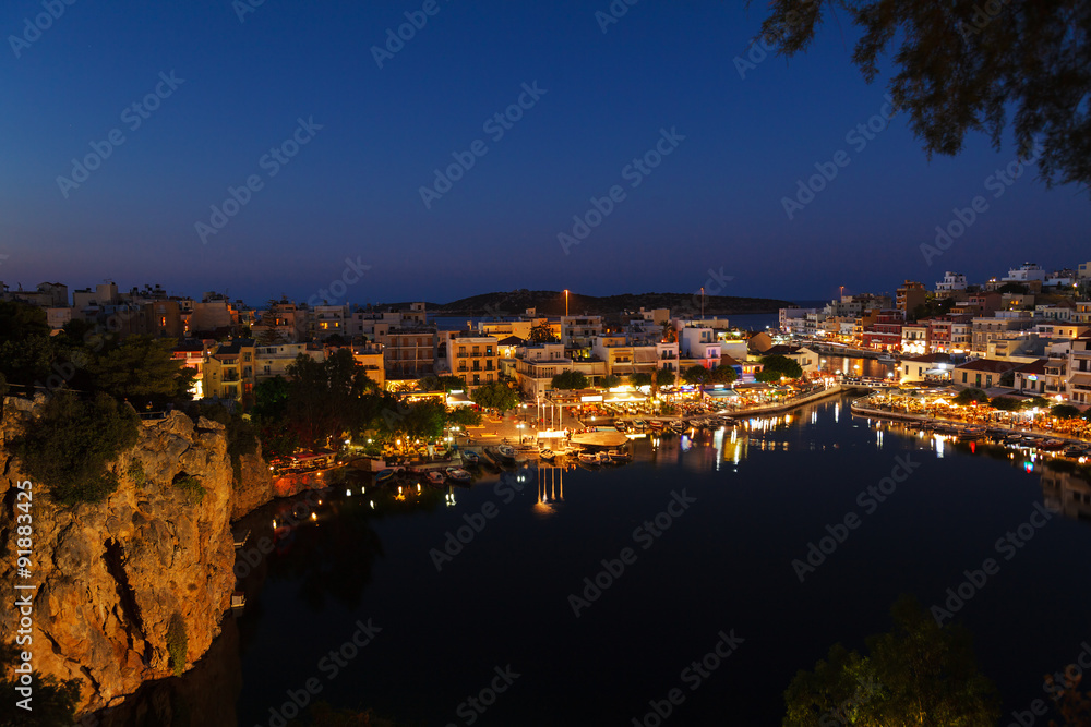 Agios Nikolaos City at Night, Crete, Greece