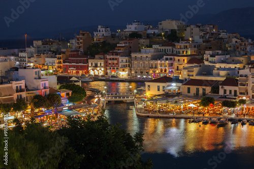 Agios Nikolaos City at Night  Crete  Greece