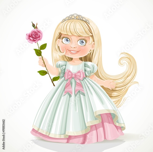 Cute little princess with long hair in tiara isolated on white b