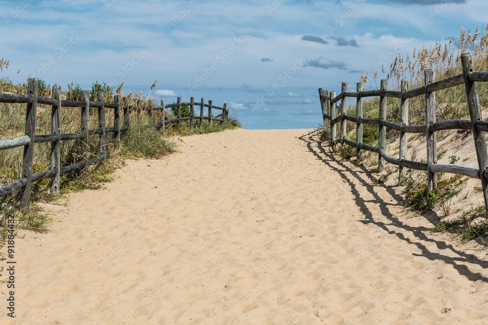 Wide open beach pathway on Sandbridge beach in Virginia Beach, Virginia