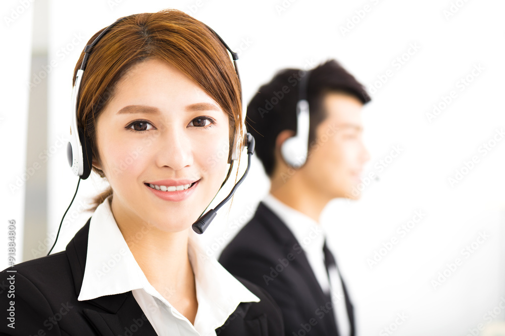young business people working with headset in office young business people working with headset in office