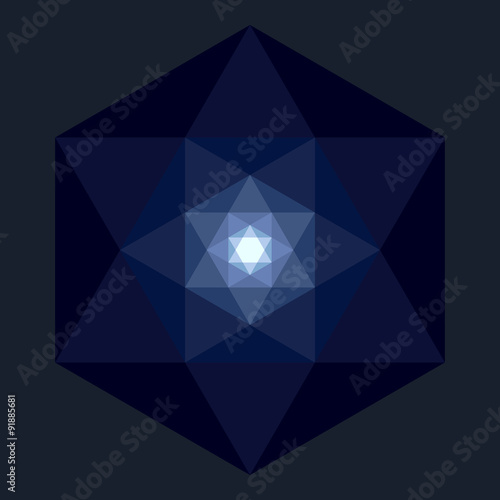 Hexagon shaped diamond. Flat vector design, dark blue variant.
