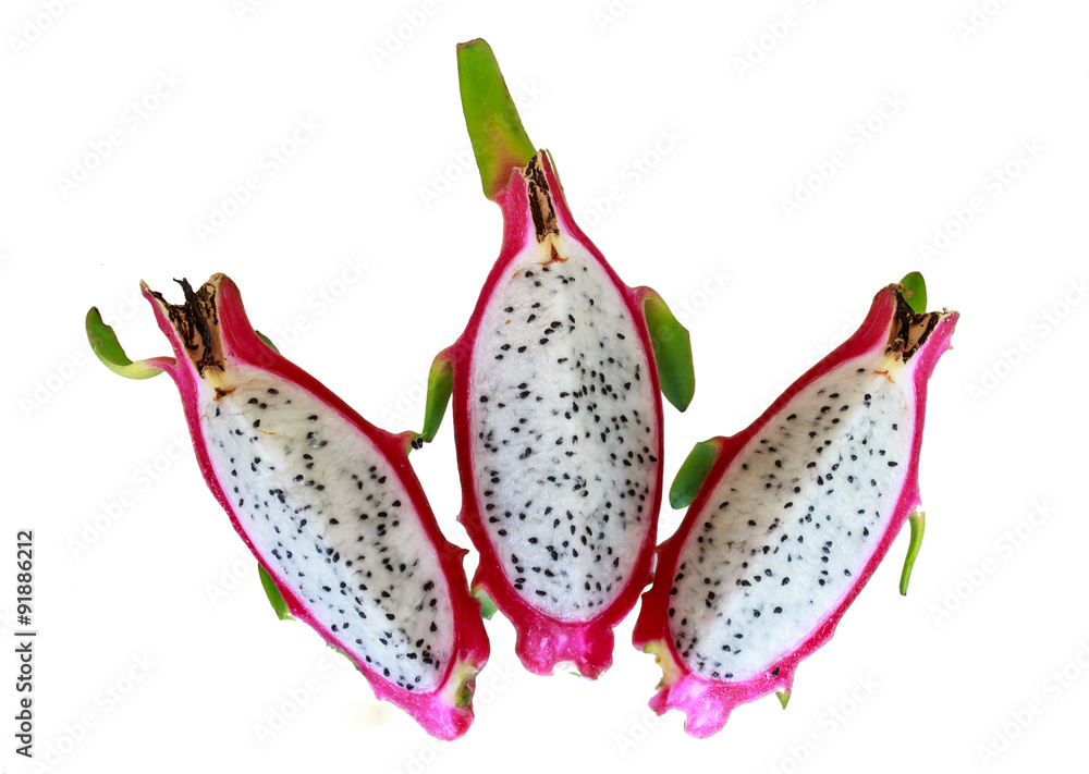 Hylocercus undatus( dragon fruits) On a white background Hylocercus undatus( dragon fruits) On a white background