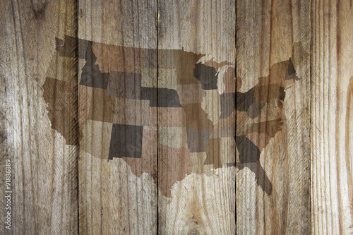 United States map on wooden background