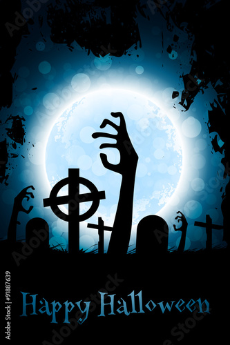 Halloween Zombie Party Poster. Holiday Card.