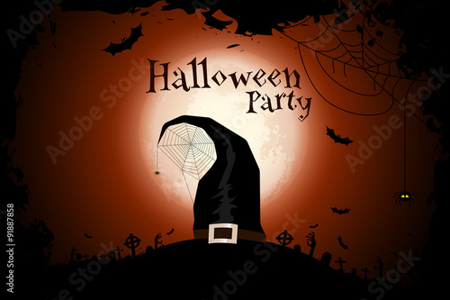 Halloween Zombie Party Poster with Hat. Holiday Card.