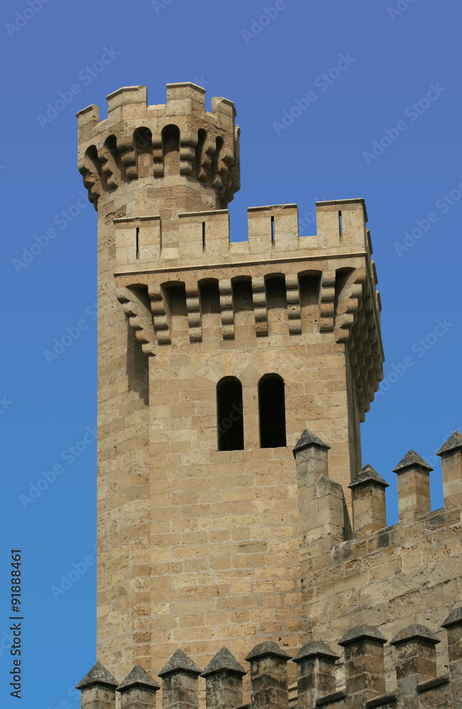 Turm Wachturm Wehrturm Palacio Real de la Almudaina Palma Mallorca einzeln Detail 