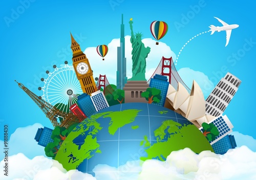 The concept of travel. famous monuments of the world