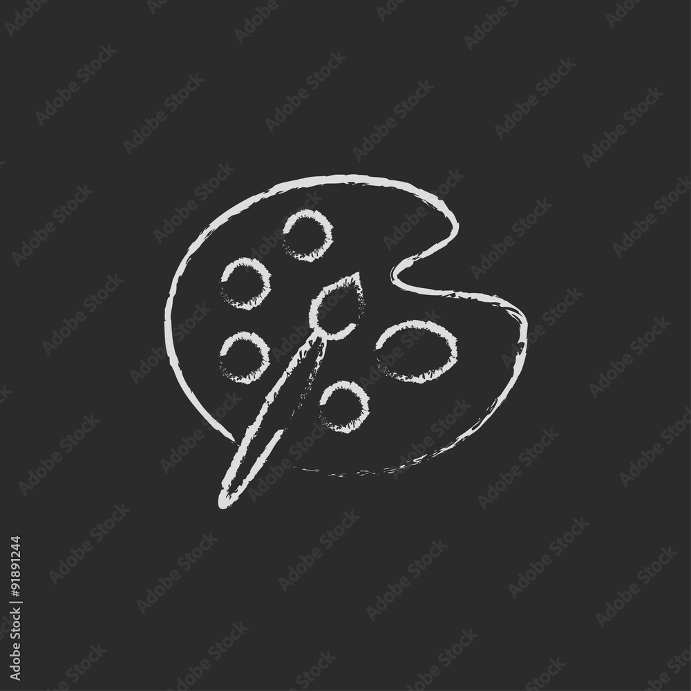 Paint brush with palette icon drawn in chalk. Paint brush with palette icon drawn in chalk.