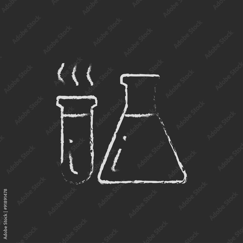 Obraz premium Laboratory equipment icon drawn in chalk.