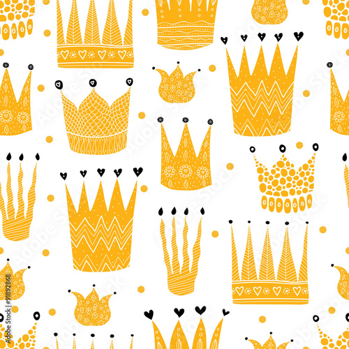 Princess crown. Kids vector seamless pattern. Seamless pattern can be used for wallpaper, pattern fills, web page background, surface textures.