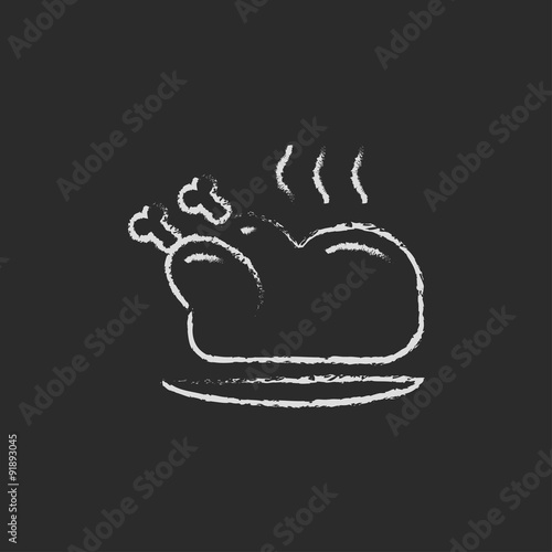 Baked whole chicken icon drawn in chalk.