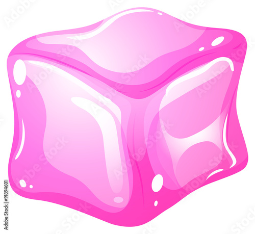 Pink ice cube on white