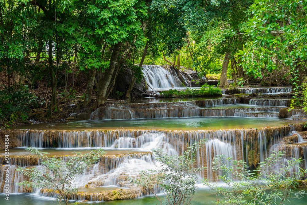  Huai Mae Khamin waterfall in Kanchanaburi province, Thailand.