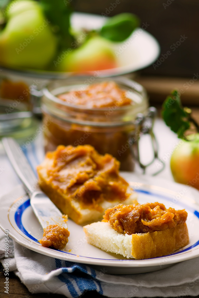 caramel apple butter on bread slices caramel apple butter on bread slices
