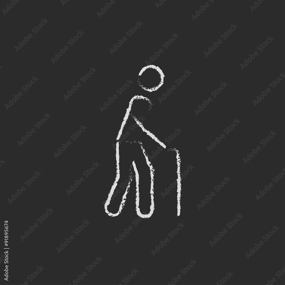 Man with cane icon drawn in chalk. Man with cane icon drawn in chalk.