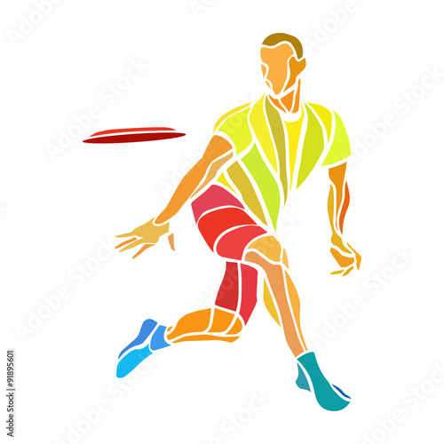 Sportsman throwing ultimate frisbee. Color vector illustration