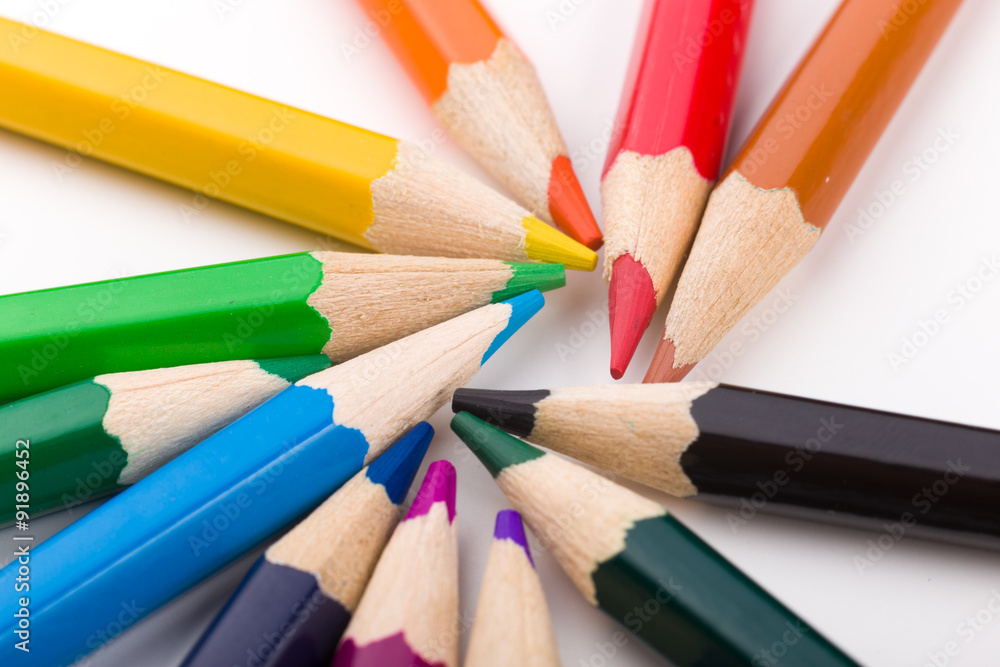 Many different colored pencils on white background Many different colored pencils on white background