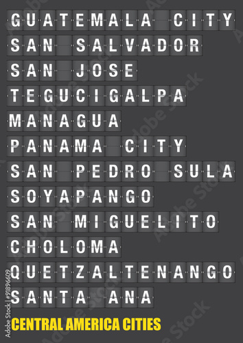 Names of Central American Cities on Split flap Flip Board Displa