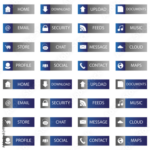 many buttons red grey on white background