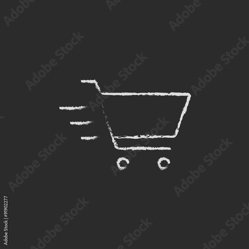 Shopping cart icon drawn in chalk.