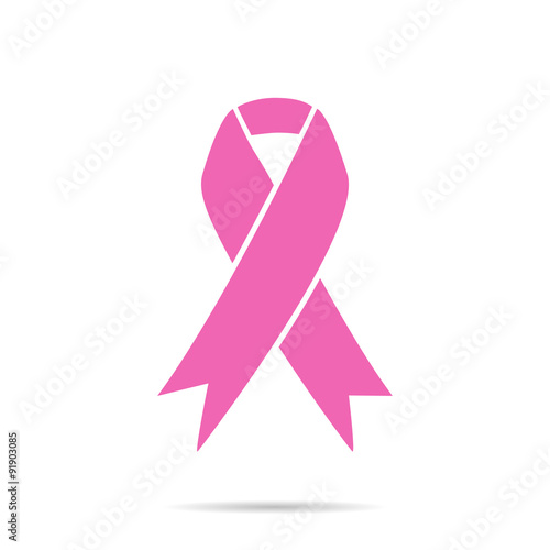 Pink ribbon with shadow breast cancer white background