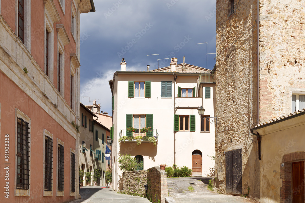 View of a street in the small town of Montepulciano in Tuscany, Italy