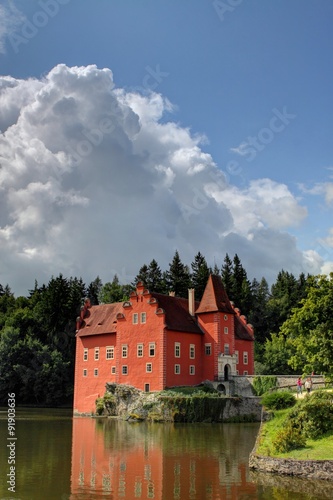 Red castle on the lake