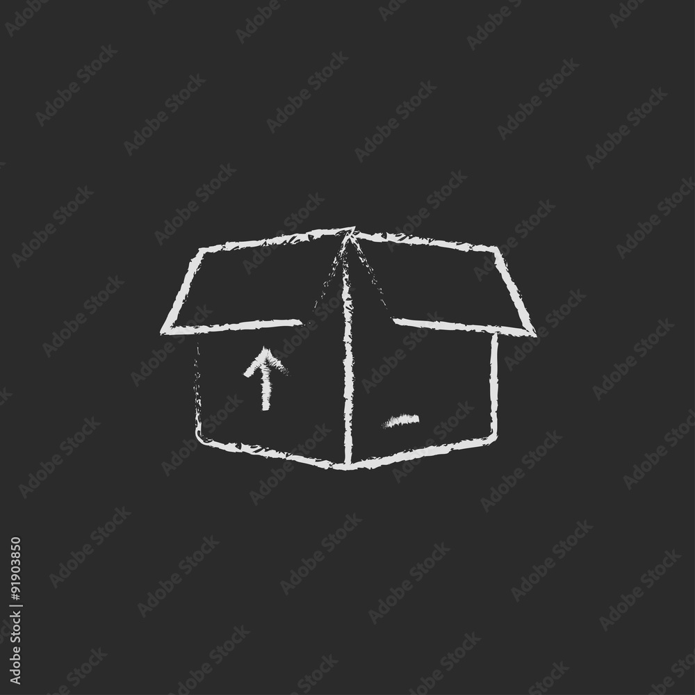 Open box with arrow icon drawn in chalk. Open box with arrow icon drawn in chalk.