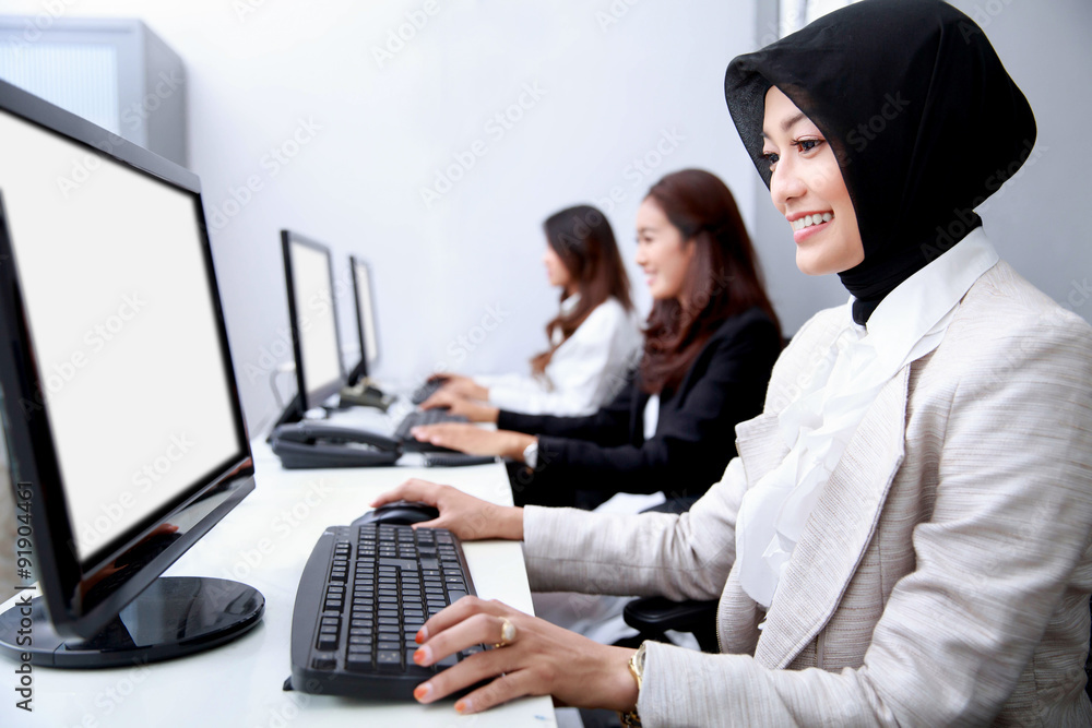 beautiful employee look happy working at office beautiful employee look happy working at office