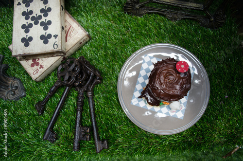 Tiramisu Cake in a White Chocolate Cup  (Alice in Wonderland The photo