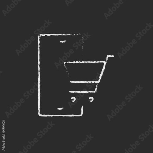 Online shopping icon drawn in chalk.