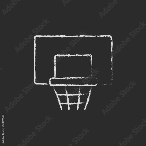 Basketball hoop icon drawn in chalk.