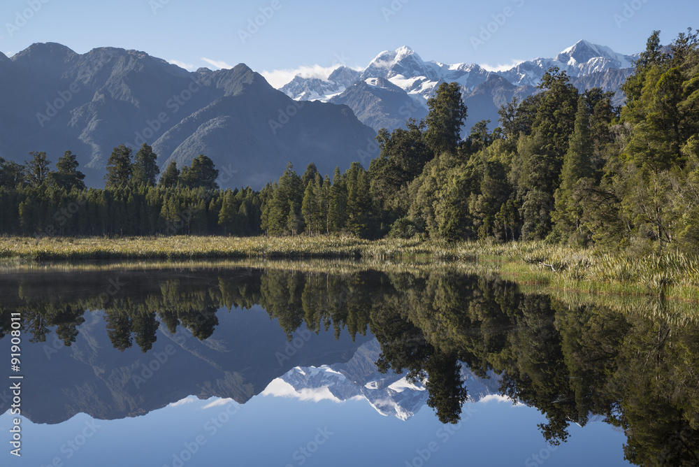 Reflections on Lake Matheson , South Island New Zealand