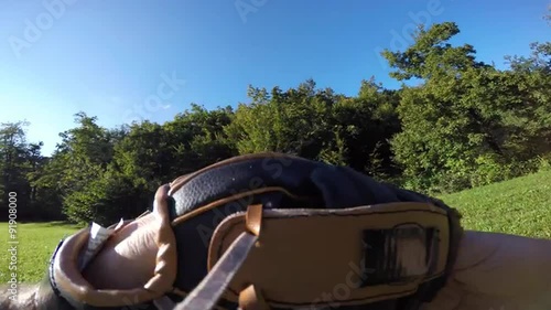 POV 4K Father and son baseball in park