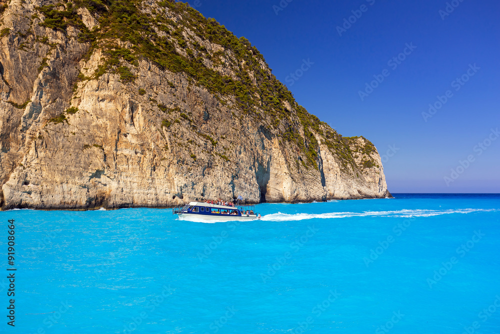 Blue lagoon of Navagio Beach on Zakynthos island, Greece