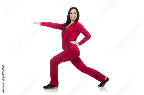 Woman doing exercises on white