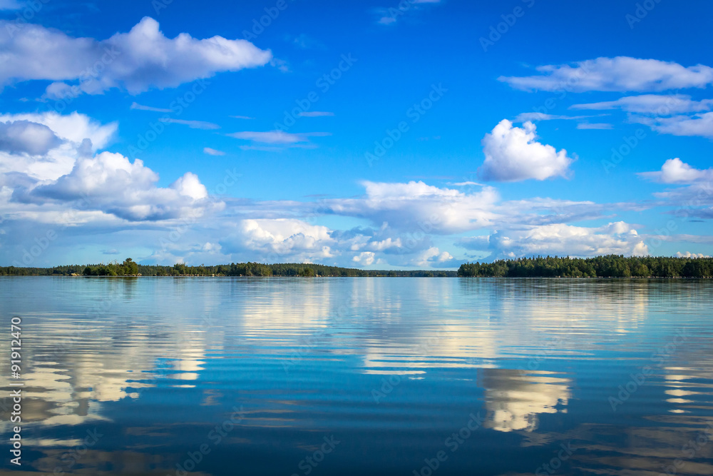 Swedish lake landscape with reflection