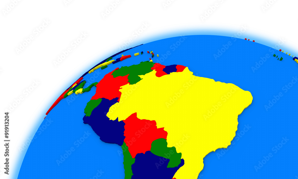 south America on globe political map
