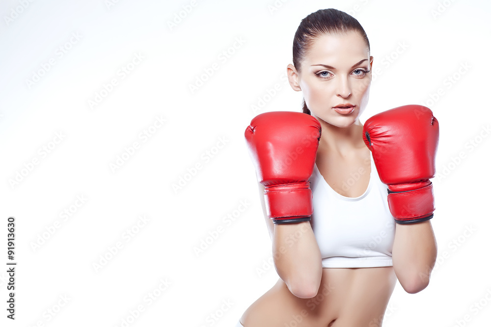 beautiful woman are boxing