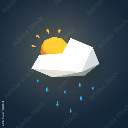 Low poly weather icon. Forecast symbol in modern 3d design. Rain