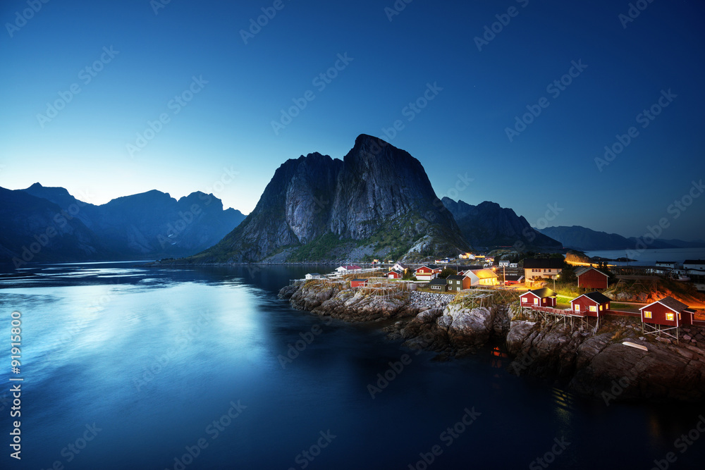 Naklejka premium sunset in Hamnoy village, Lofoten islands, Norway