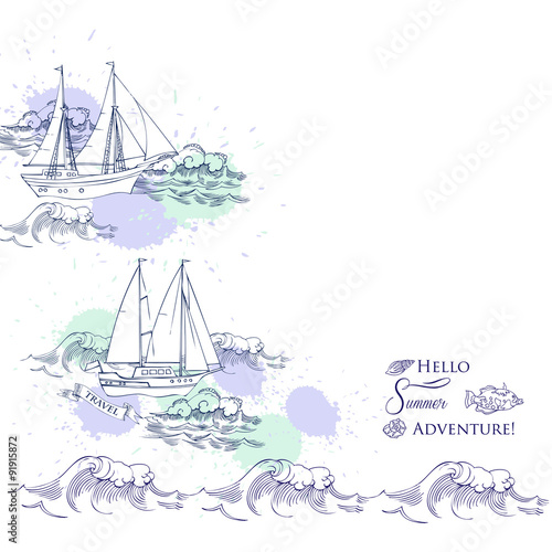Background with ships and waves-04
