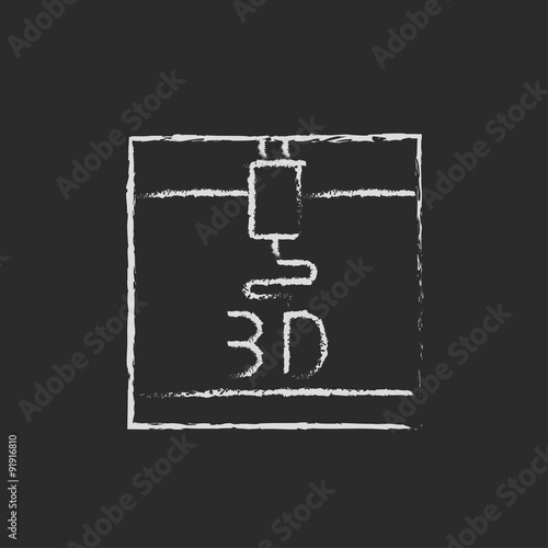 Three D printing icon drawn in chalk.